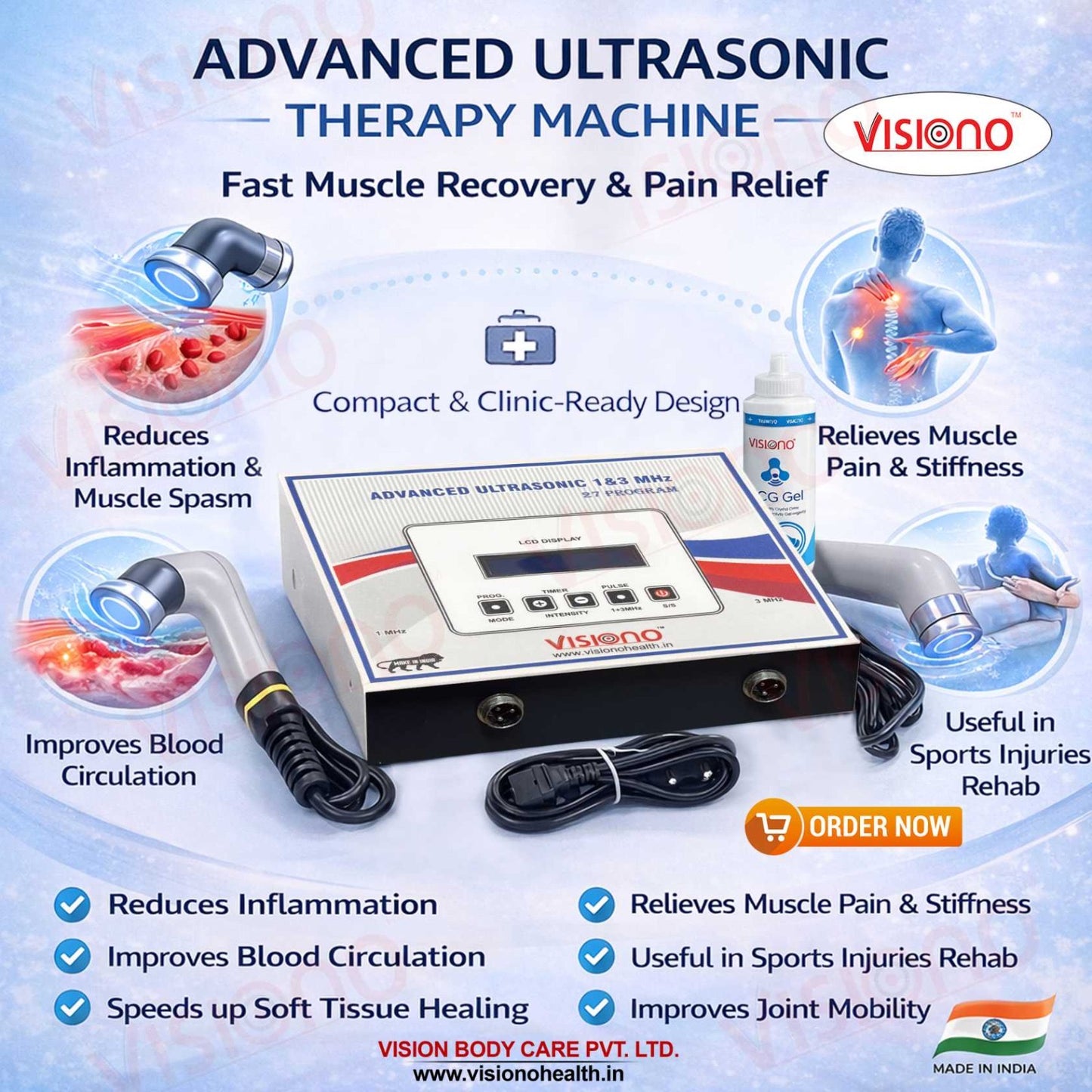 Advanced Ultrasonic Therapy Machine (1 & 3 MHz) – 27 Programs Digital Model