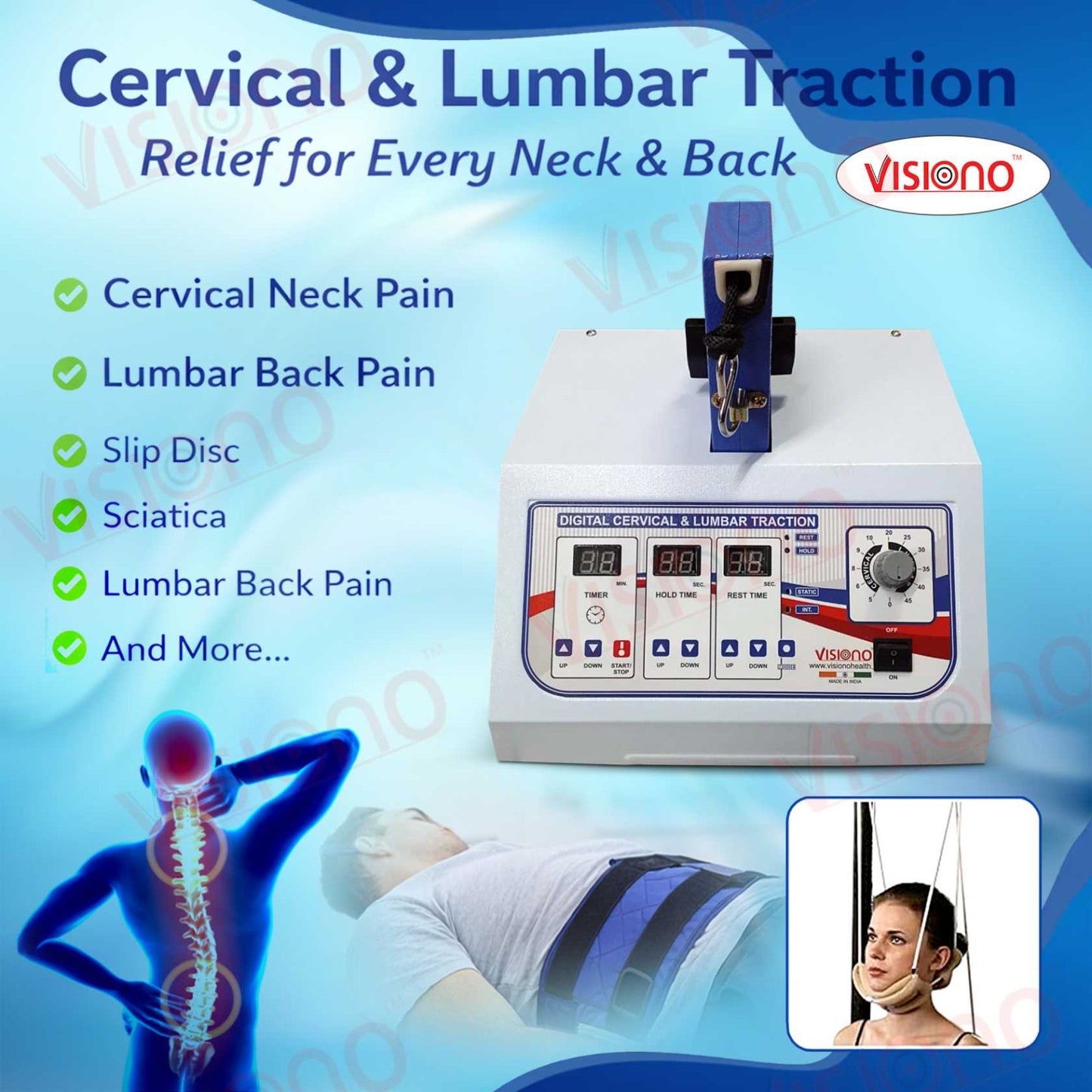 VISIONO Digital Cervical & Lumbar Traction Machine – Advanced Spinal Decompression Therapy System