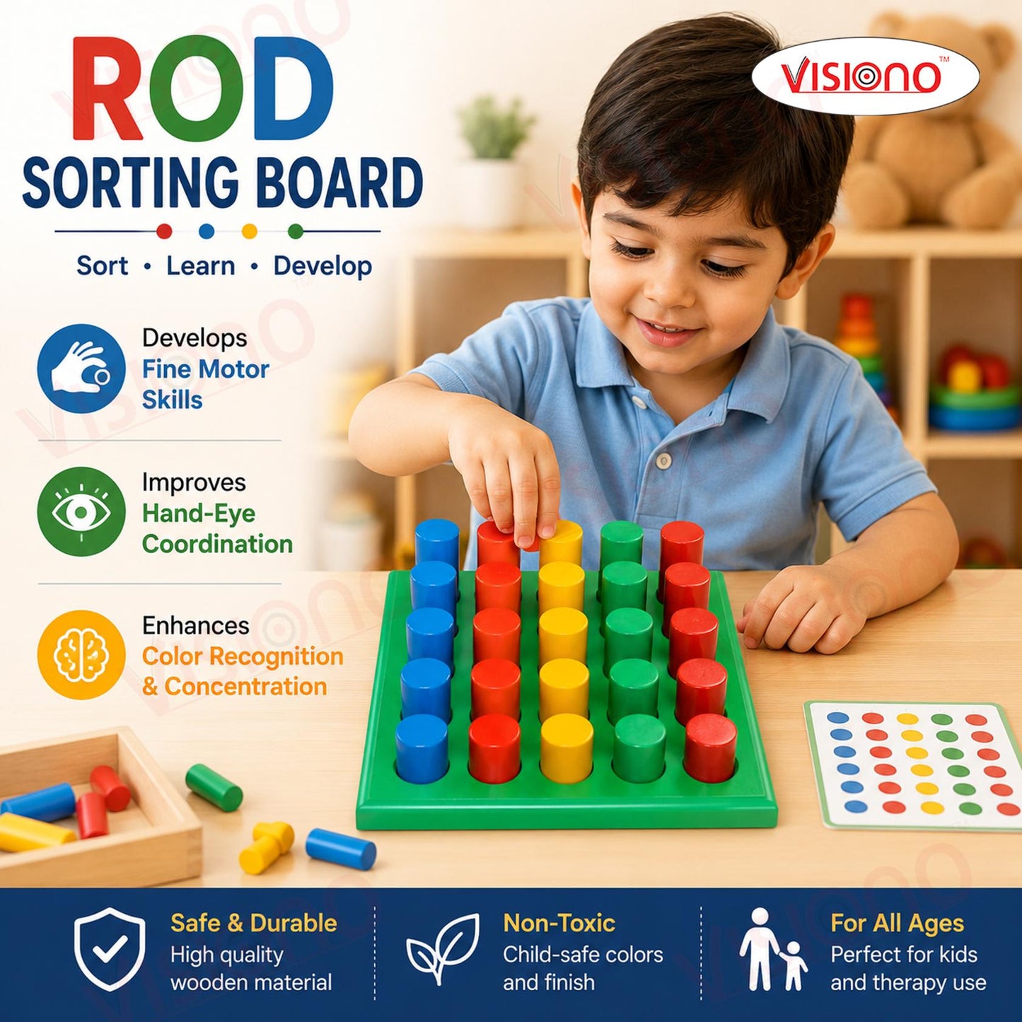 Wooden Rehabilitation Rod Sorting Board
