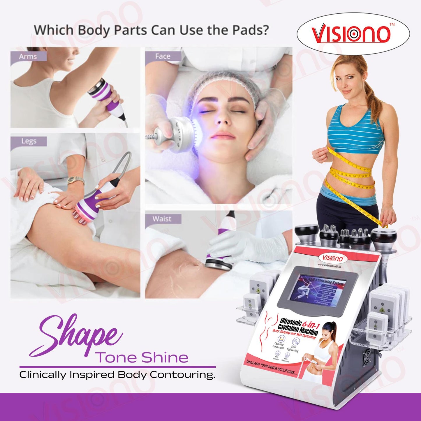 6in1 Body Lipo Cavitation Machine, Fat Removal, Skin Tightening Machine Equipment, 8 Pads Laser Vacuum