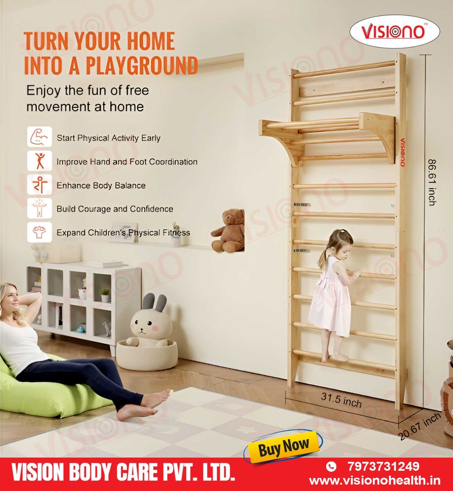 Wooden Wall Bars Physiotherapy & Rehabilitation Exercise Ladder