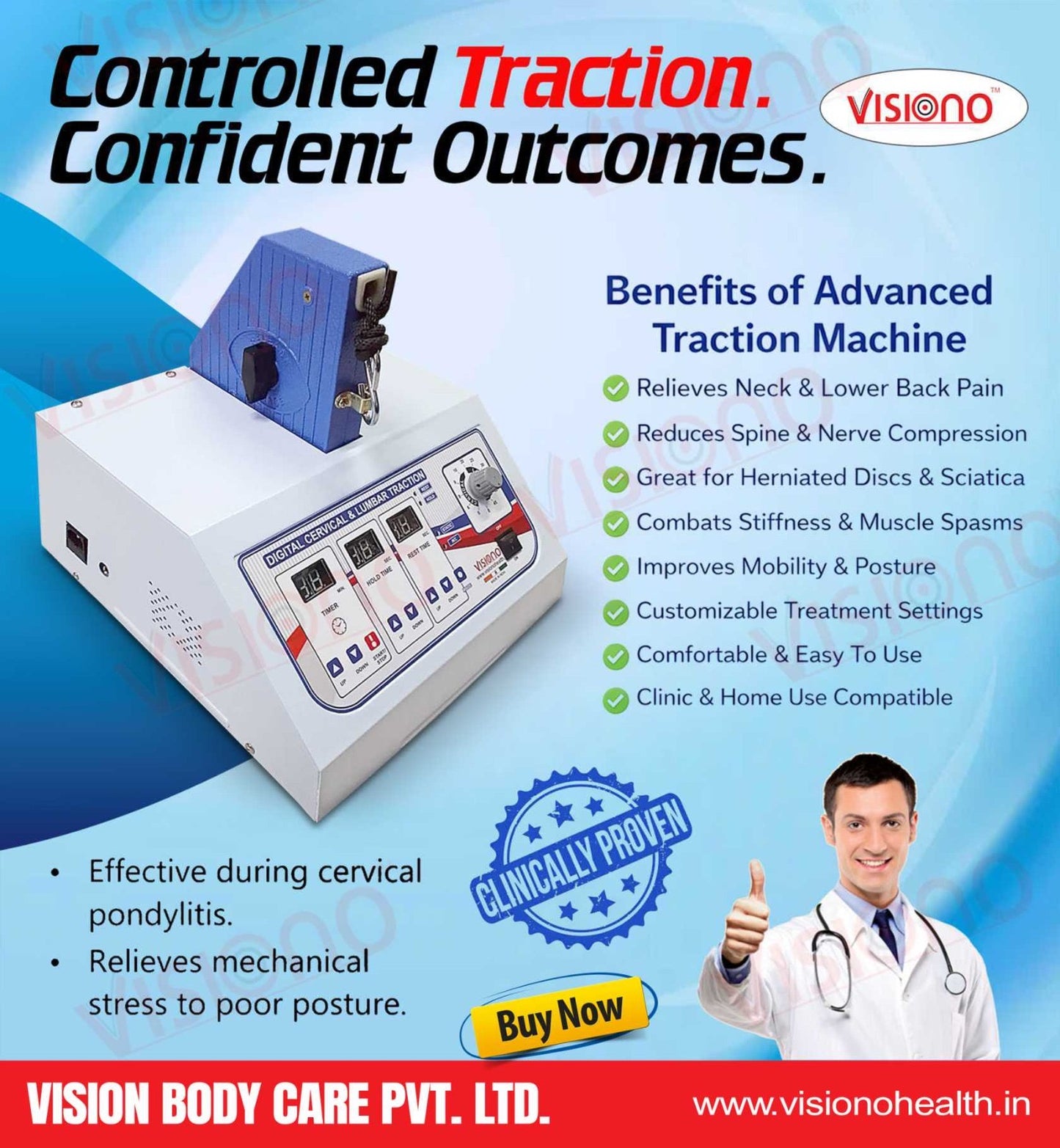 VISIONO Digital Cervical & Lumbar Traction Machine – Advanced Spinal Decompression Therapy System