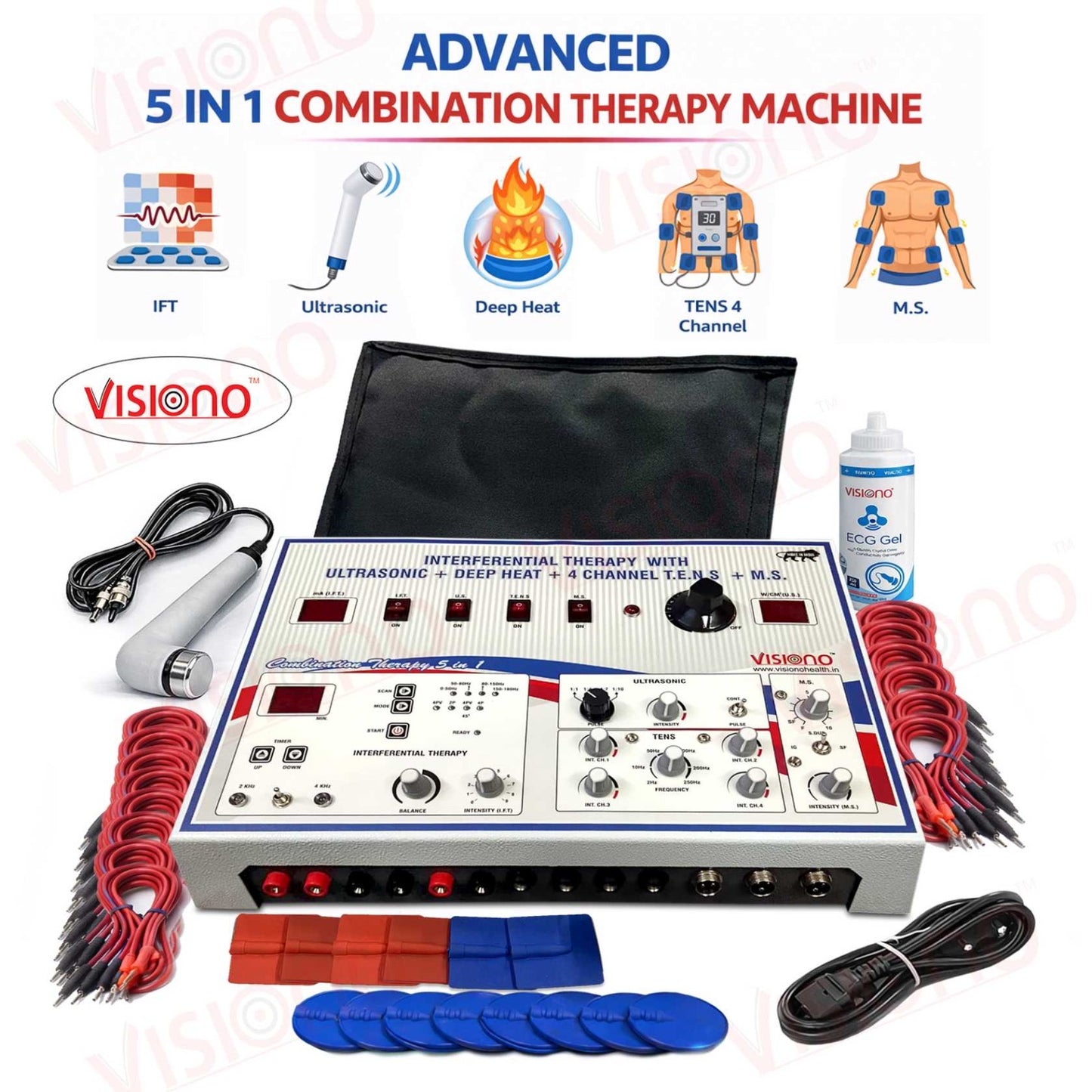 5 in 1 Combination Therapy Machine (IFT + Ultrasonic + Deep Heat + TENS + Muscle Stimulator)