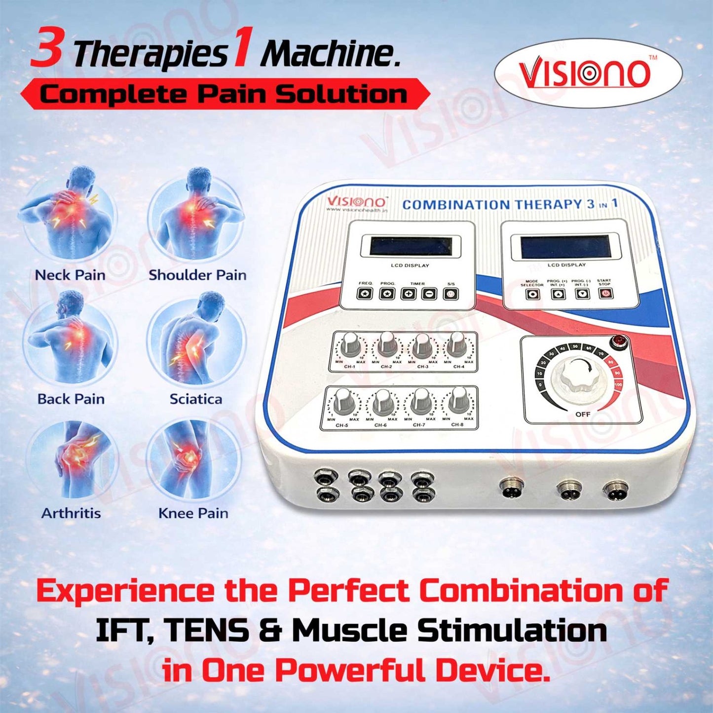 Combination Therapy 3-in-1 Machine – 8 Channel TENS +Ultrasound & Deep  Heat Pain Relief System