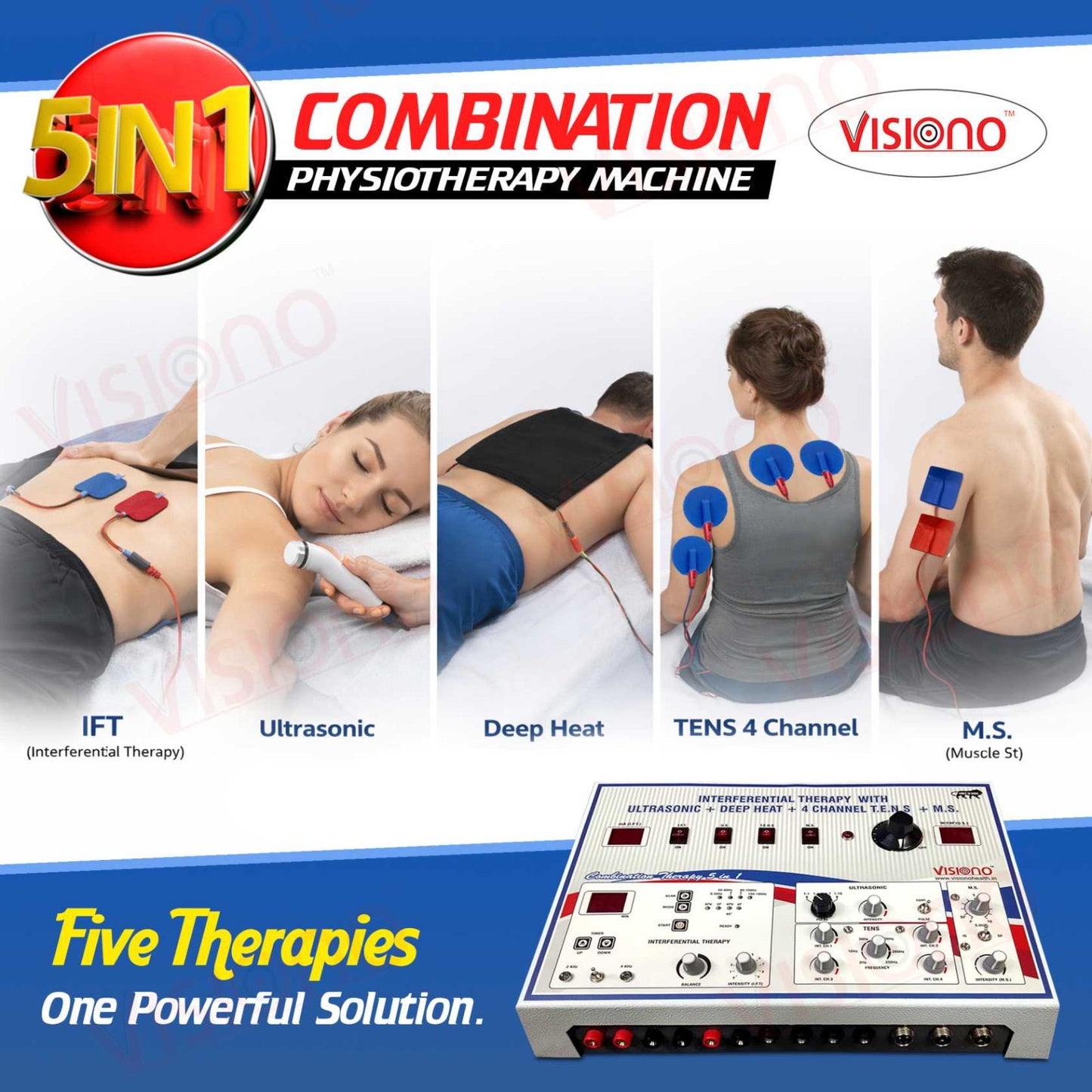 5 in 1 Combination Therapy Machine (IFT + Ultrasonic + Deep Heat + TENS + Muscle Stimulator)