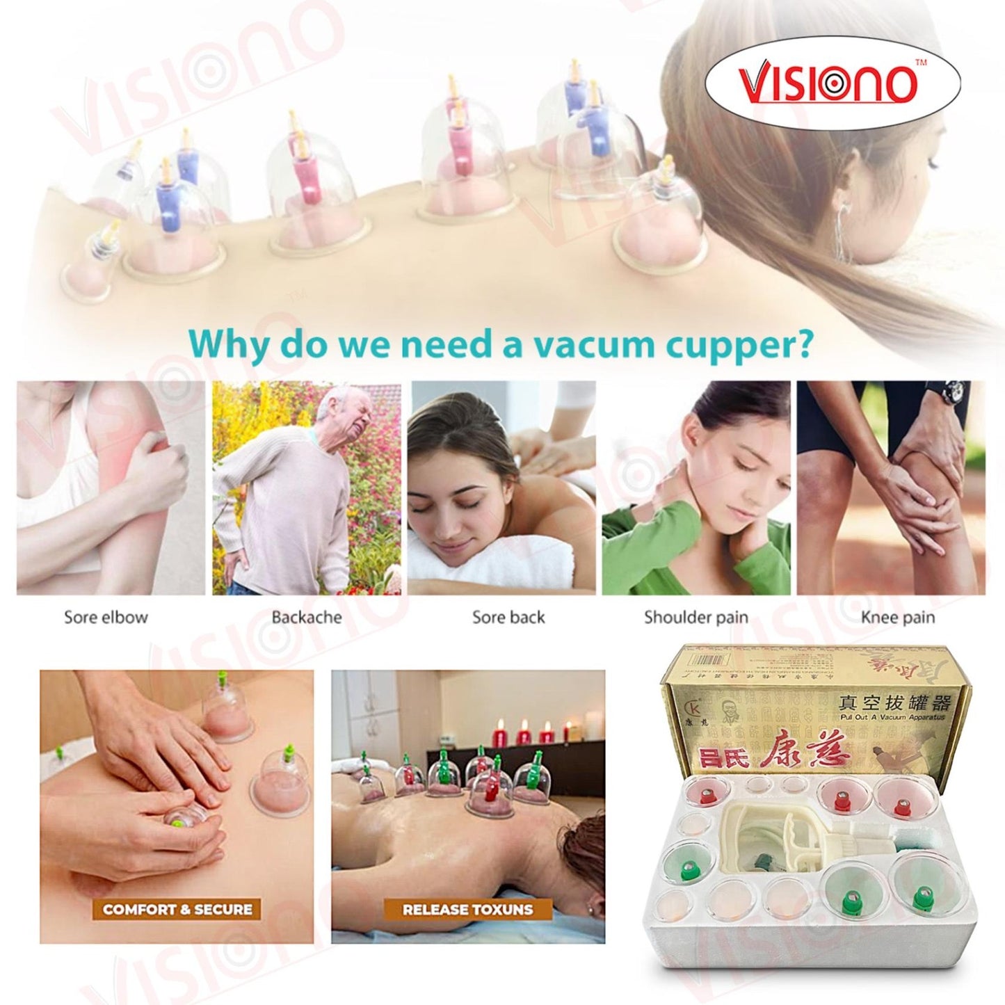 12 pcs golden Therapy Cups Sets, Cupping Vacuum Suction Cups Sets for Cellulite Cupping Massage Back Pain Relief