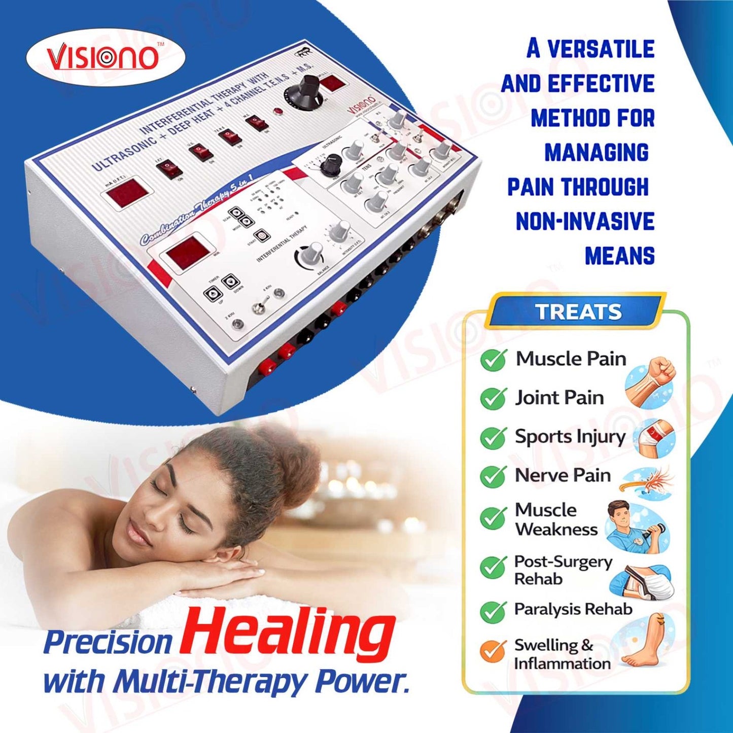 5 in 1 Combination Therapy Machine (IFT + Ultrasonic + Deep Heat + TENS + Muscle Stimulator)