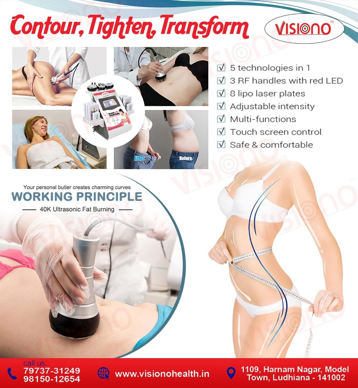 6 1 Body Lipo Cavitation Machine, Fat Removal, Skin Tightening Machine Equipment, 8 Pads Laser Vacuum