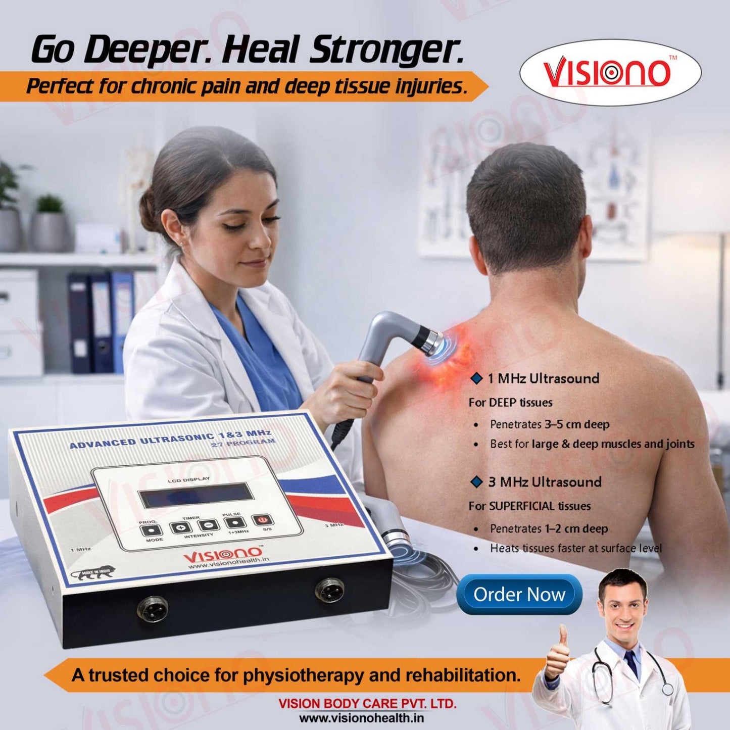 Advanced Ultrasonic Therapy Machine (1 & 3 MHz) – 27 Programs Digital Model