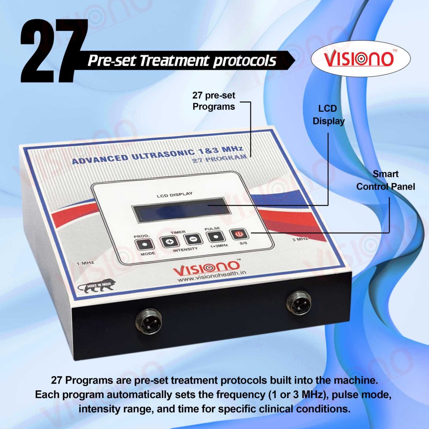 Advanced Ultrasonic Therapy Machine (1 & 3 MHz) – 27 Programs Digital Model