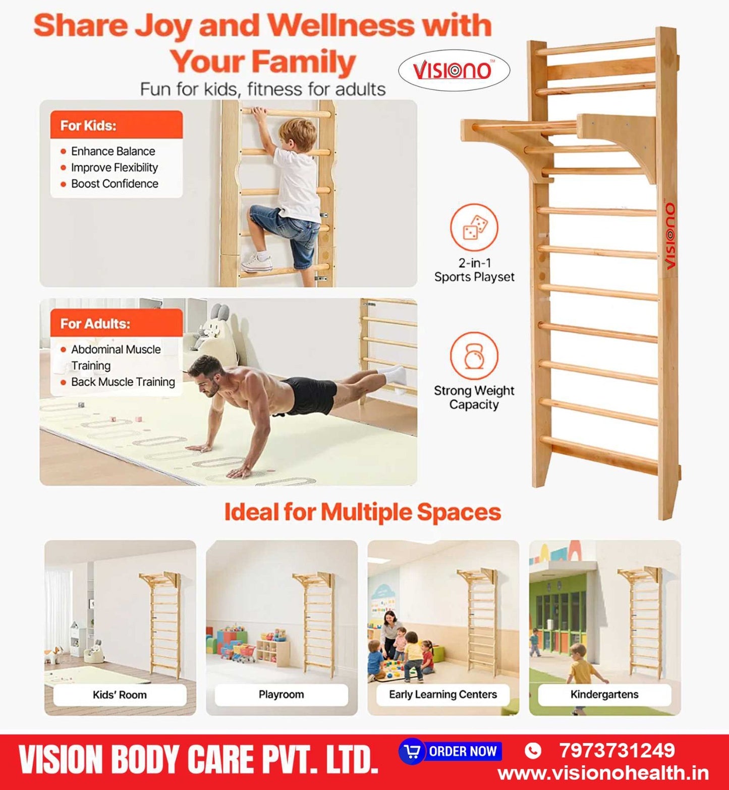 Wooden Wall Bars Physiotherapy & Rehabilitation Exercise Ladder