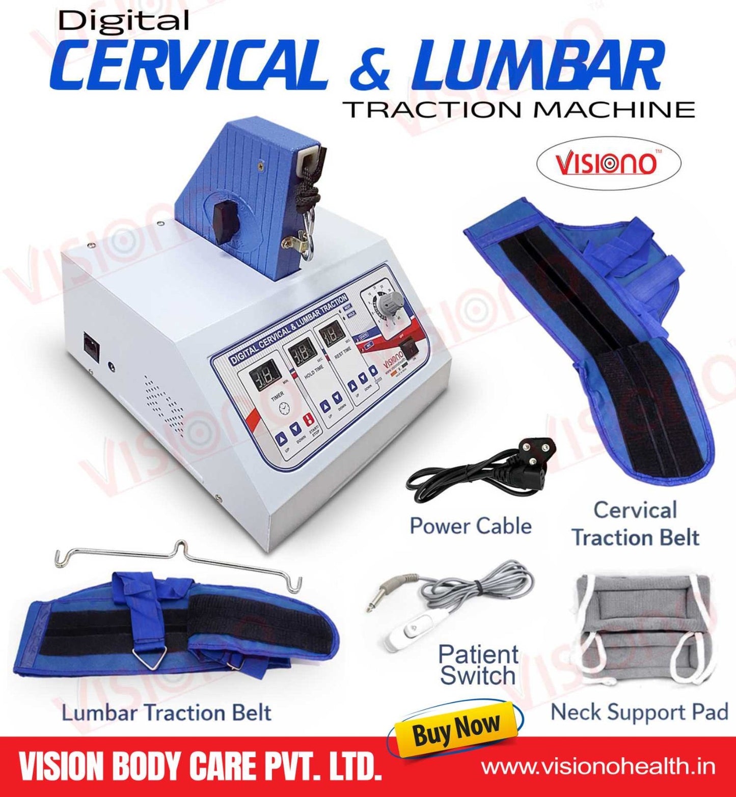 VISIONO Digital Cervical & Lumbar Traction Machine – Advanced Spinal Decompression Therapy System