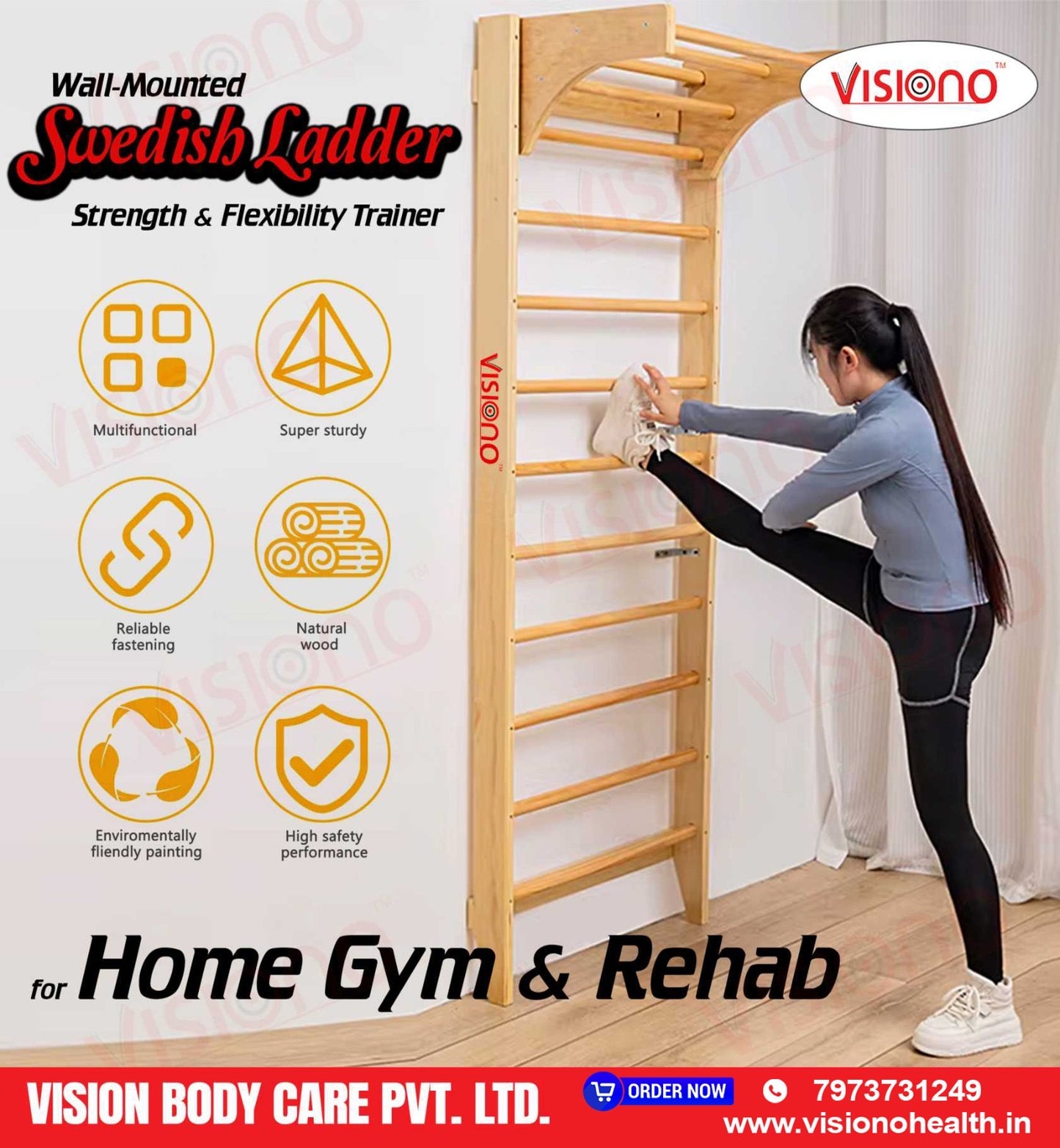 Wooden Wall Bars Physiotherapy & Rehabilitation Exercise Ladder