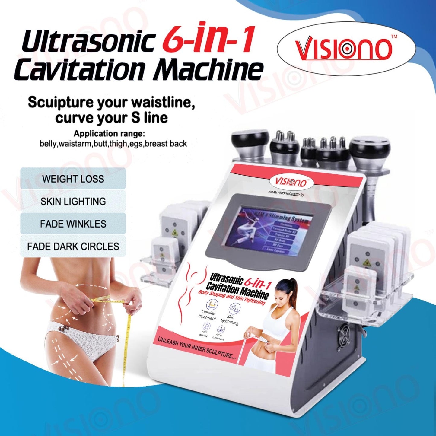 6 1 Body Lipo Cavitation Machine, Fat Removal, Skin Tightening Machine Equipment, 8 Pads Laser Vacuum