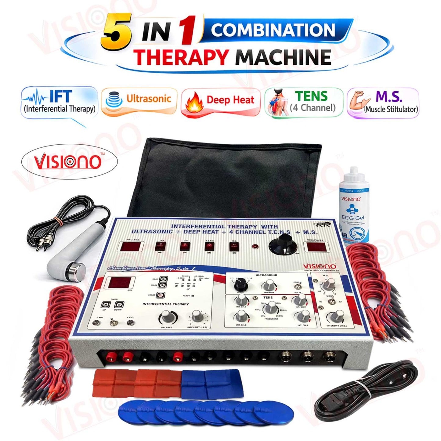 5 in 1 Combination Therapy Machine (IFT + Ultrasonic + Deep Heat + TENS + Muscle Stimulator)