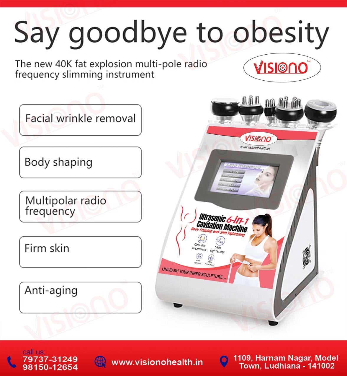 6 1 Body Lipo Cavitation Machine, Fat Removal, Skin Tightening Machine Equipment, 8 Pads Laser Vacuum