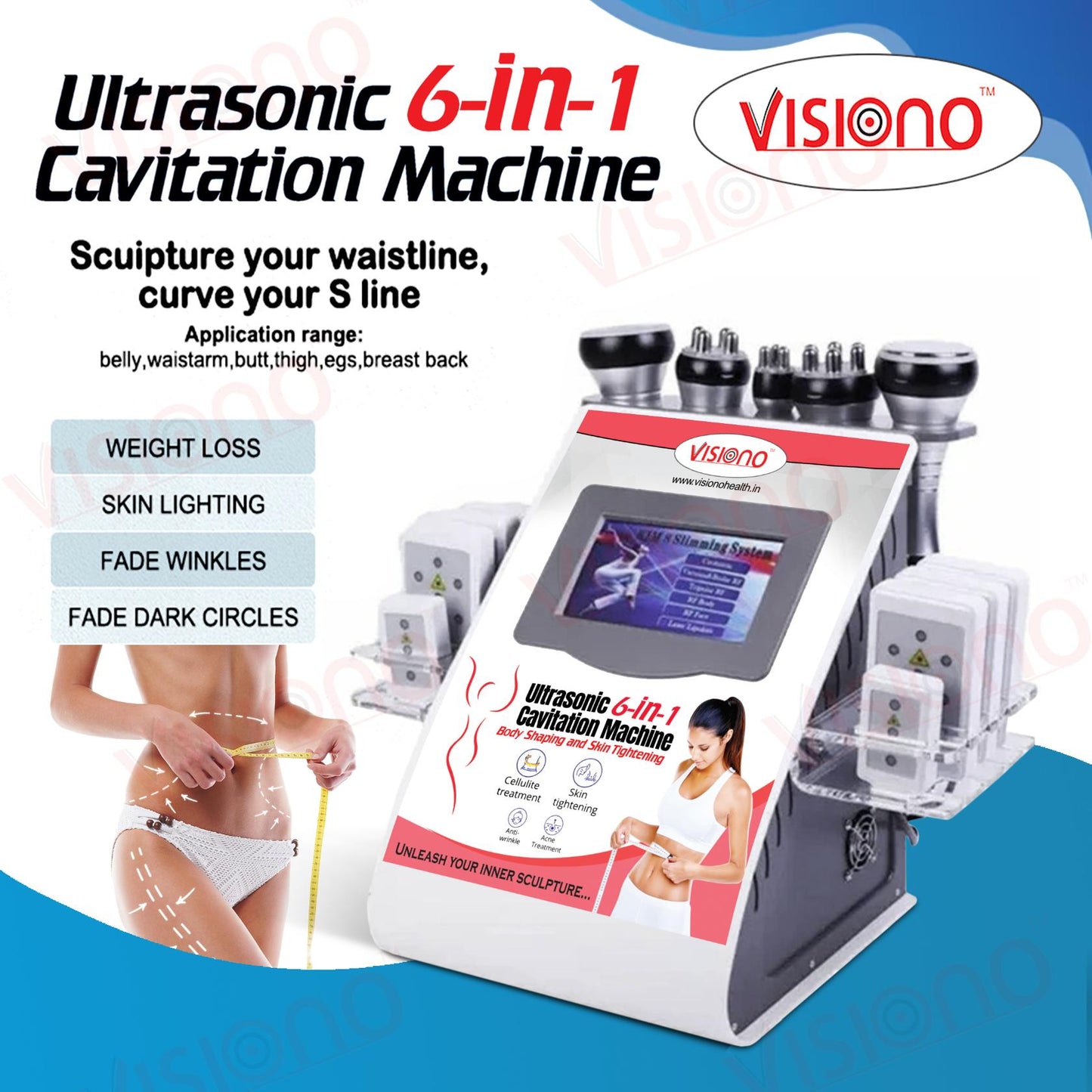 6in1 Body Lipo Cavitation Machine, Fat Removal, Skin Tightening Machine Equipment, 8 Pads Laser Vacuum