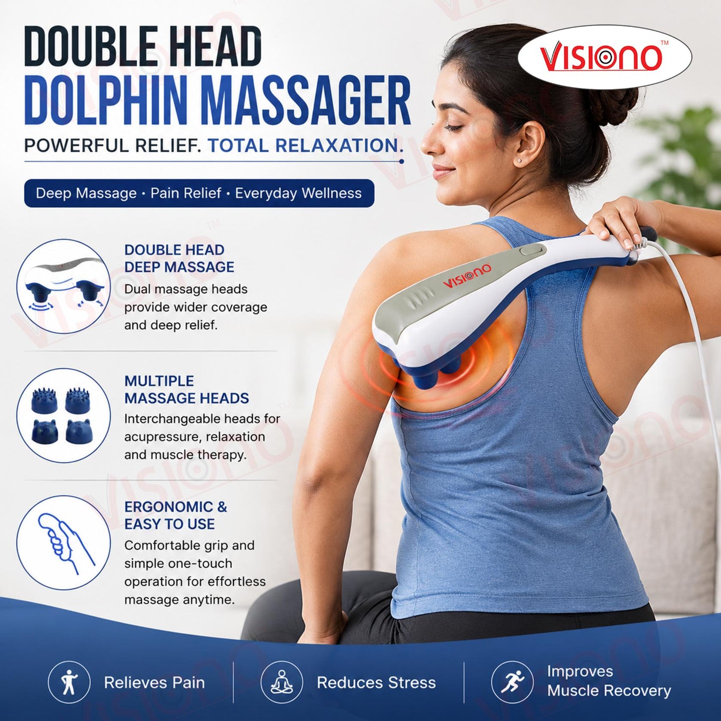 Dual Head Dolphin Body Massager – Deep Tissue Pain Relief & Muscle Relaxation Machine