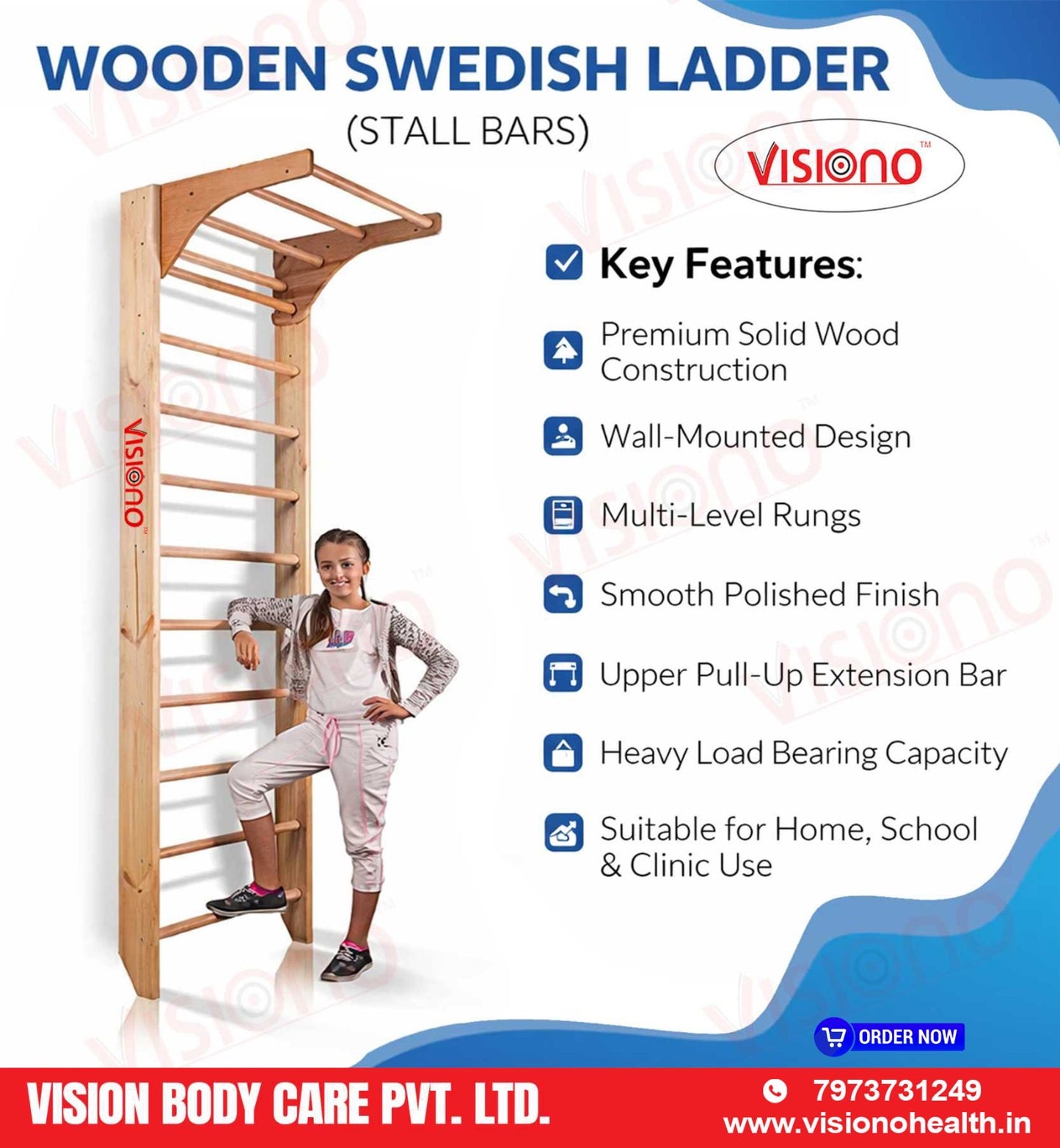 Wooden Wall Bars Physiotherapy & Rehabilitation Exercise Ladder