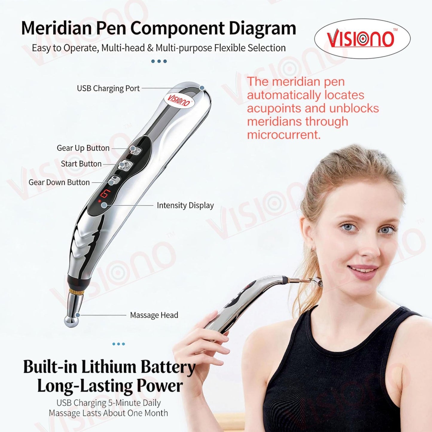 USB Rechargeable Meridian Energy Pen Pain Relief Electric Acupuncture Pen