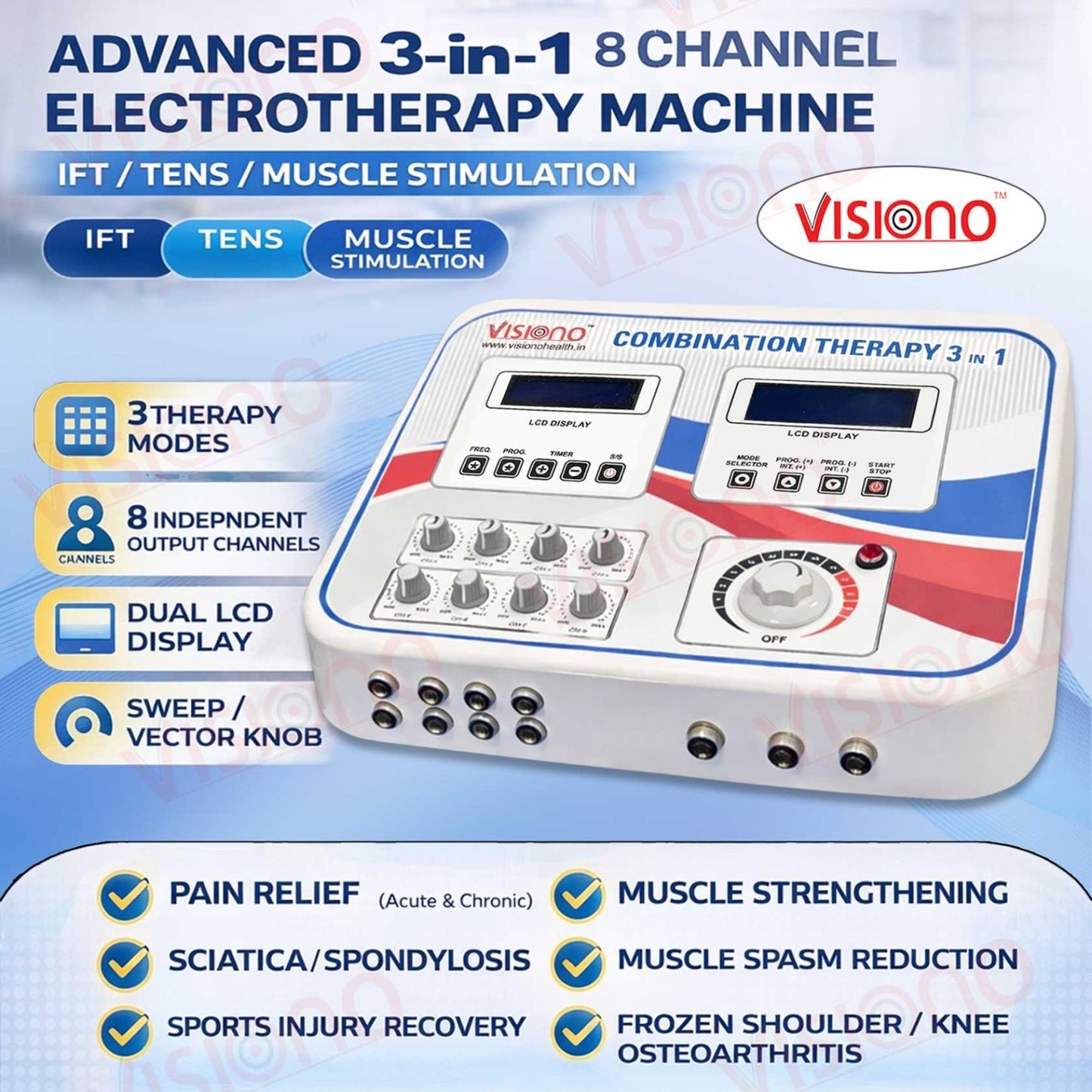 Combination Therapy 3-in-1 Machine – 8 Channel TENS +Ultrasound & Deep  Heat Pain Relief System