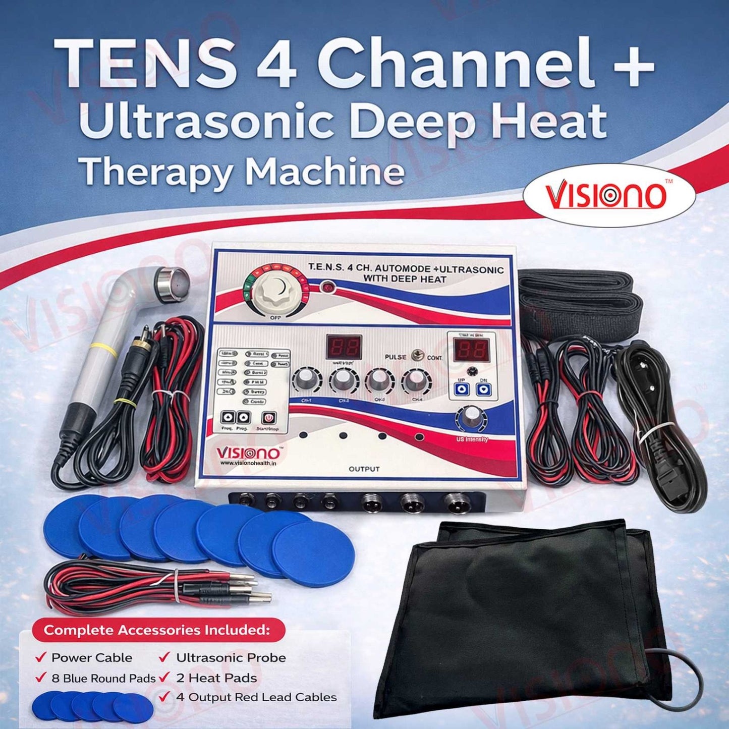 Visiono 4 Channel TENS + Ultrasound + Heat Therapy Combo