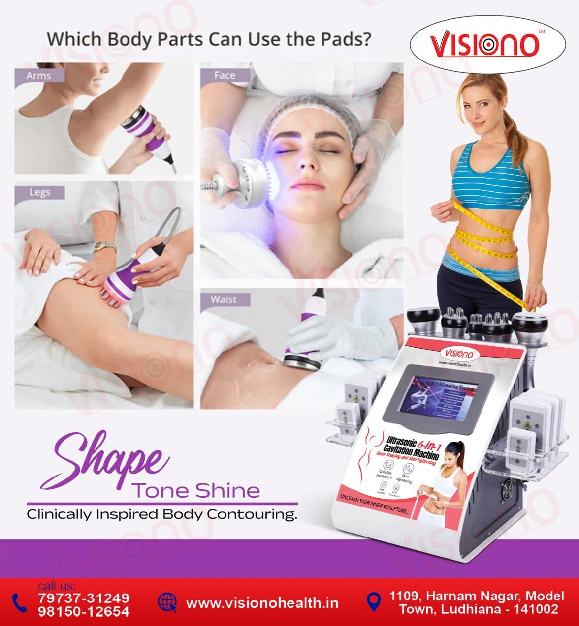 6 1 Body Lipo Cavitation Machine, Fat Removal, Skin Tightening Machine Equipment, 8 Pads Laser Vacuum