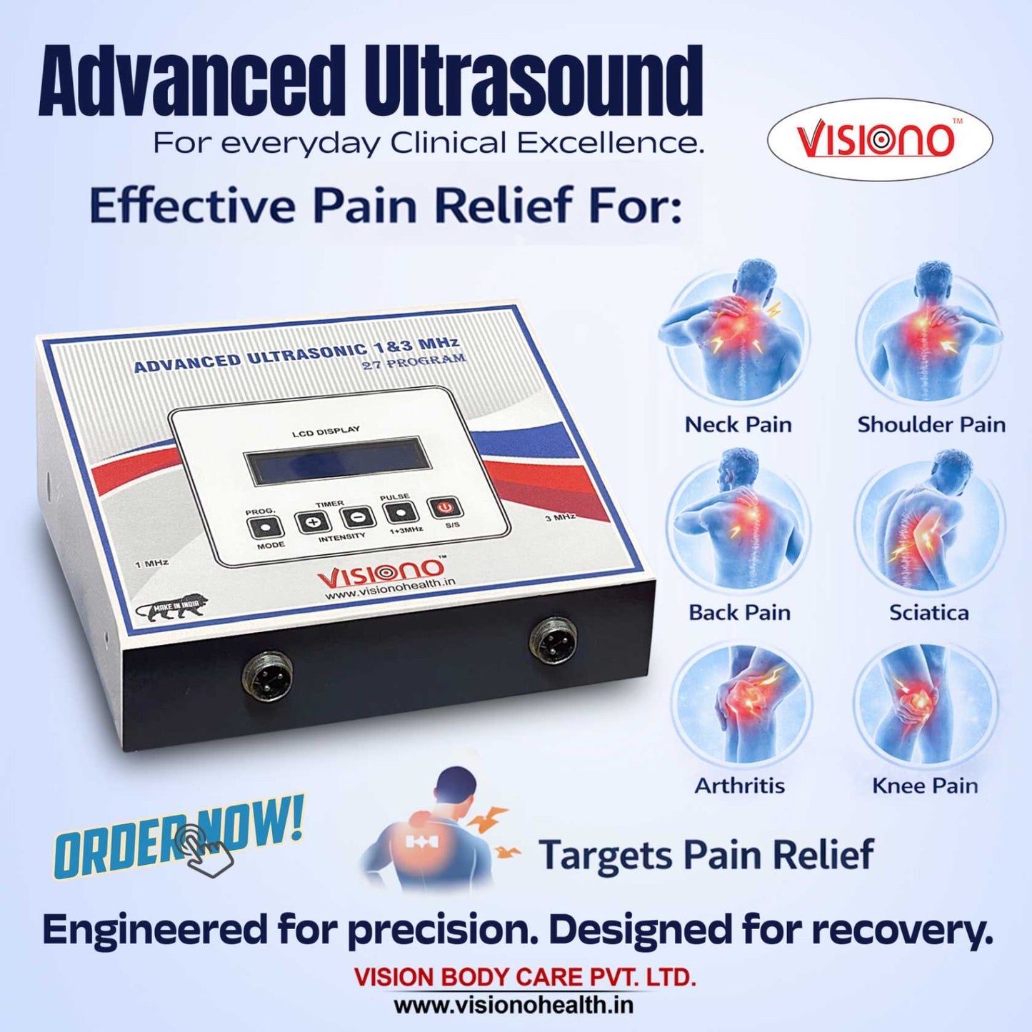 Advanced Ultrasonic Therapy Machine (1 & 3 MHz) – 27 Programs Digital Model