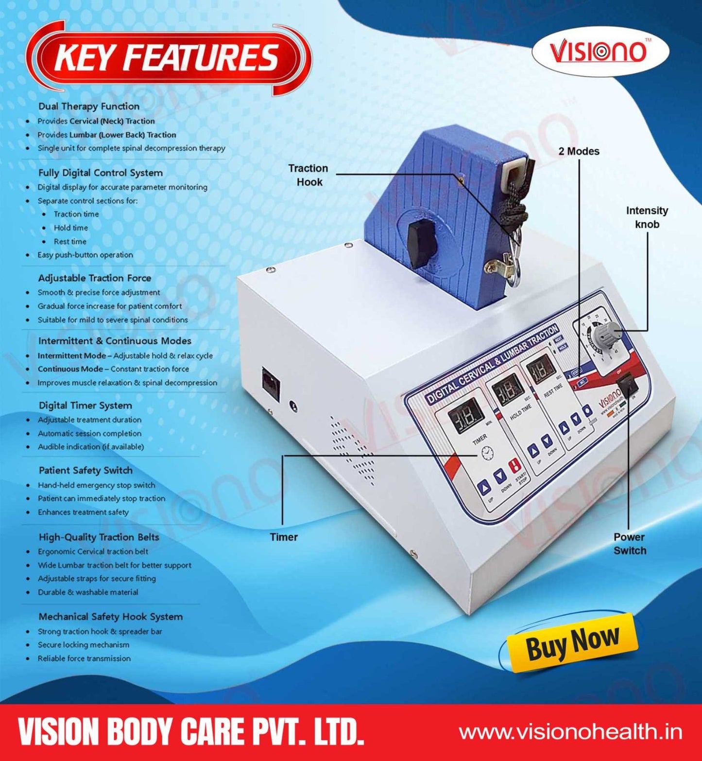 VISIONO Digital Cervical & Lumbar Traction Machine – Advanced Spinal Decompression Therapy System