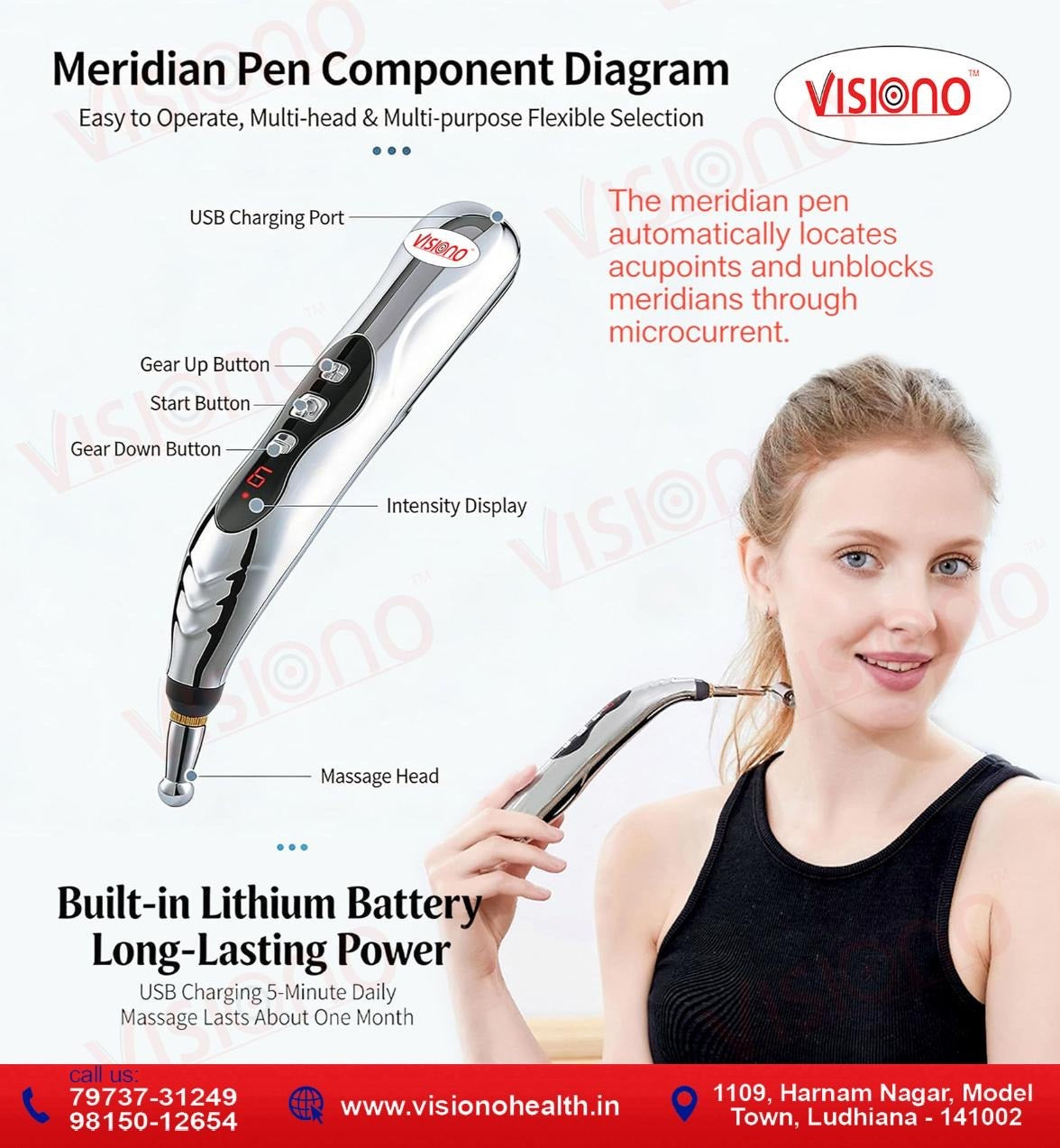 USB Rechargeable Meridian Energy Pen Pain Relief Electric Acupuncture Pen