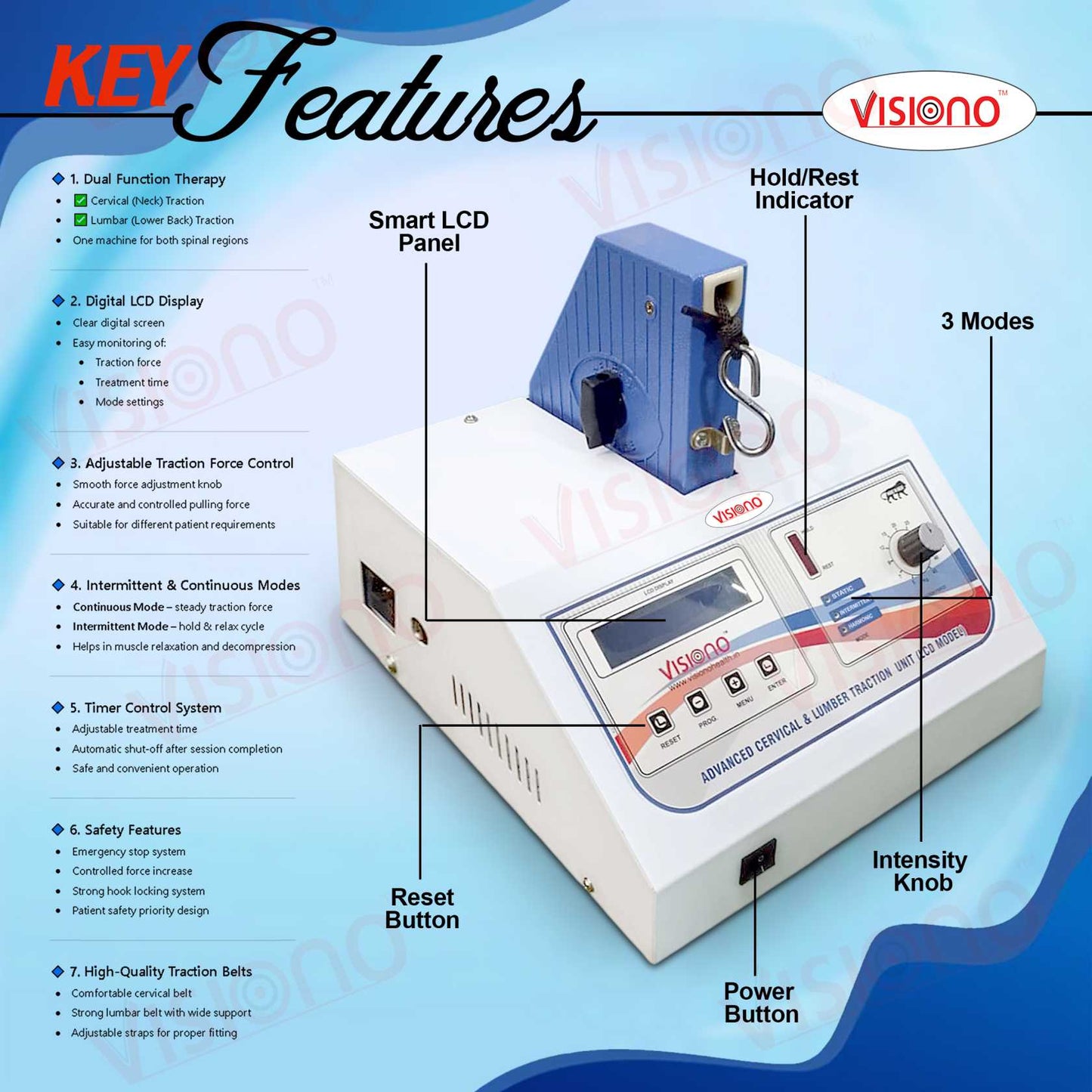 VISIONO Advanced Cervical & Lumbar Traction Unit (LCD Model)
