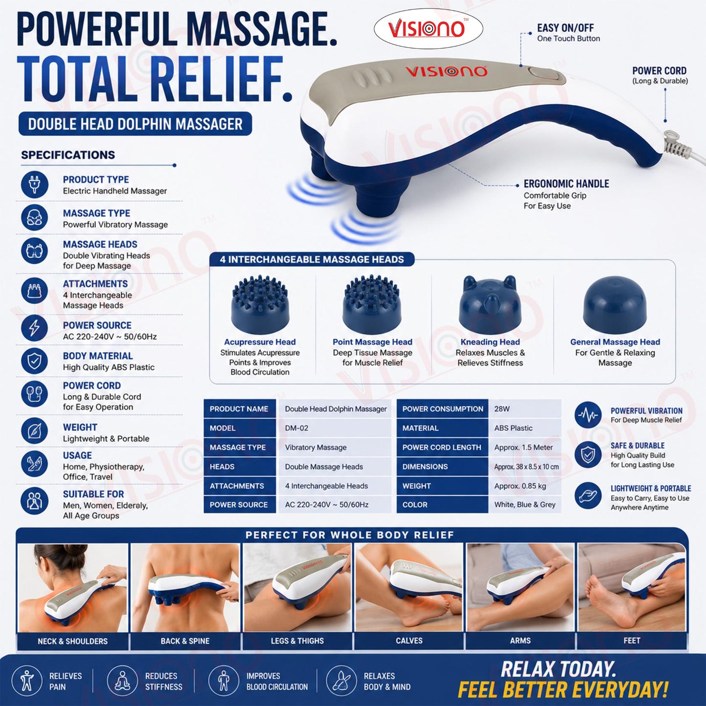 Dual Head Dolphin Body Massager – Deep Tissue Pain Relief & Muscle Relaxation Machine