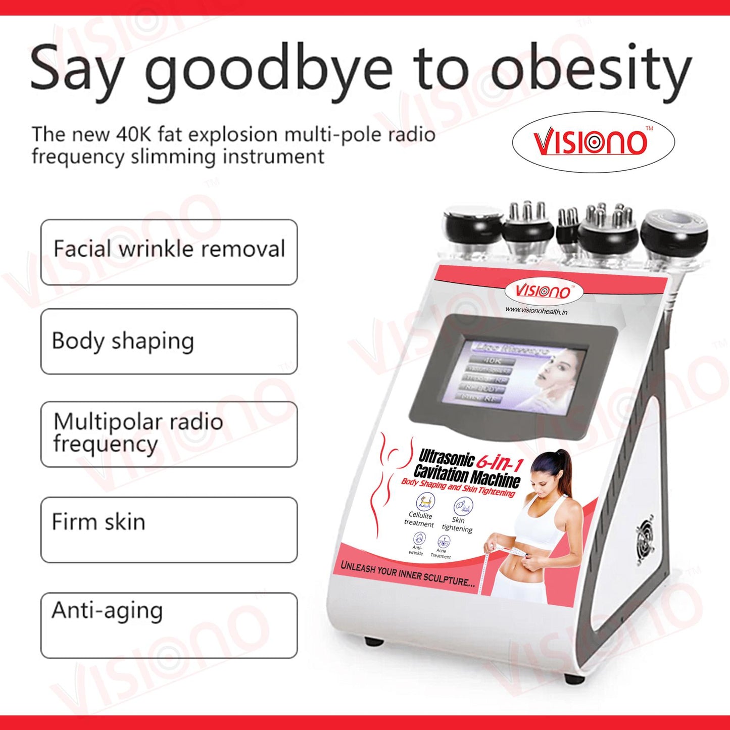 6in1 Body Lipo Cavitation Machine, Fat Removal, Skin Tightening Machine Equipment, 8 Pads Laser Vacuum
