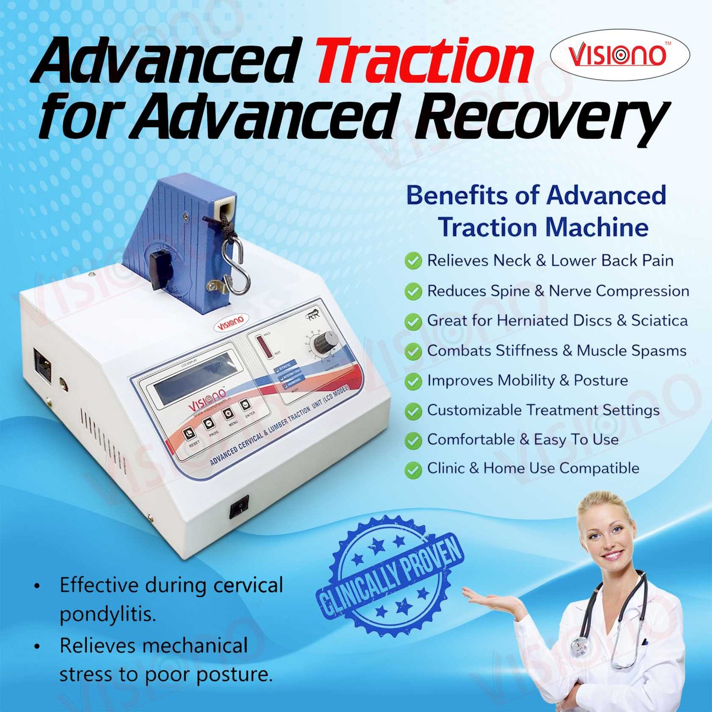 VISIONO Advanced Cervical & Lumbar Traction Unit (LCD Model)