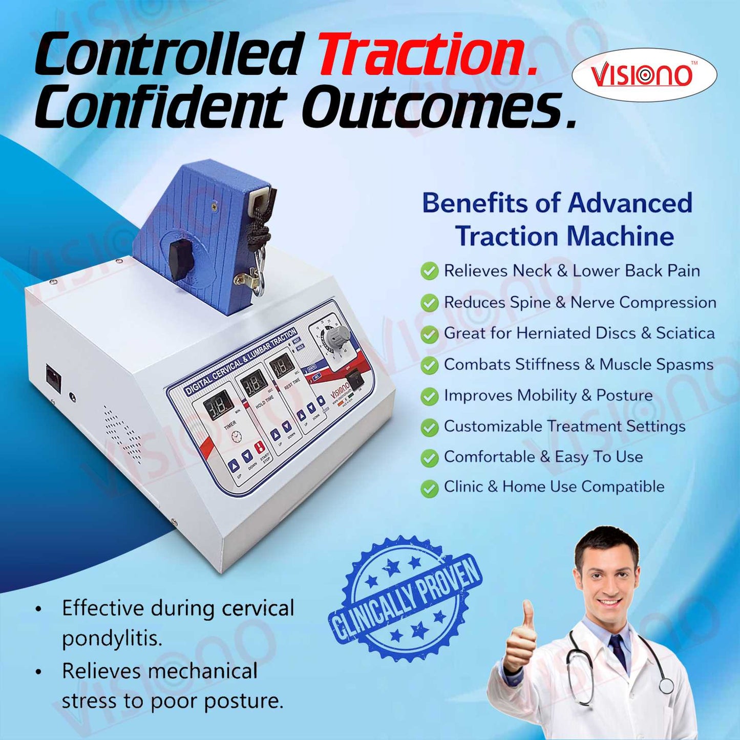 VISIONO Digital Cervical & Lumbar Traction Machine – Advanced Spinal Decompression Therapy System