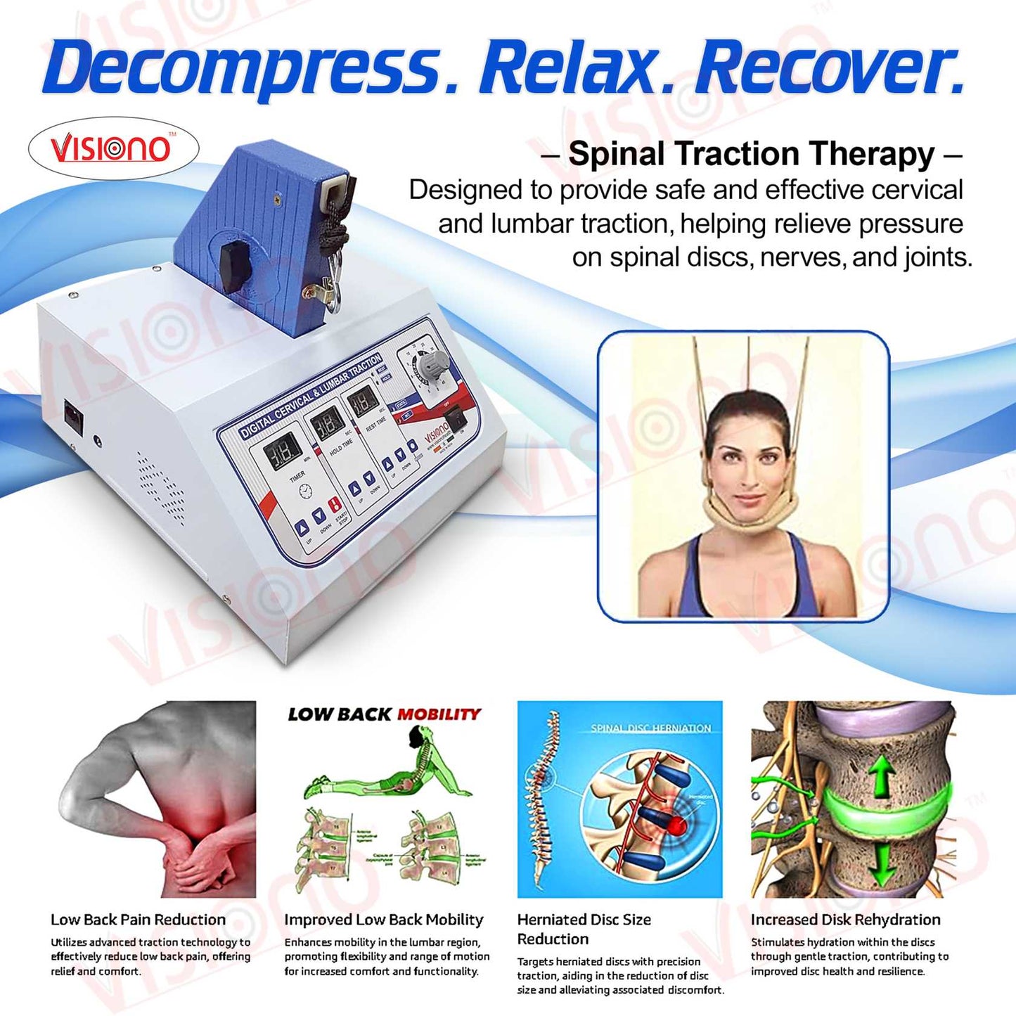 VISIONO Digital Cervical & Lumbar Traction Machine – Advanced Spinal Decompression Therapy System