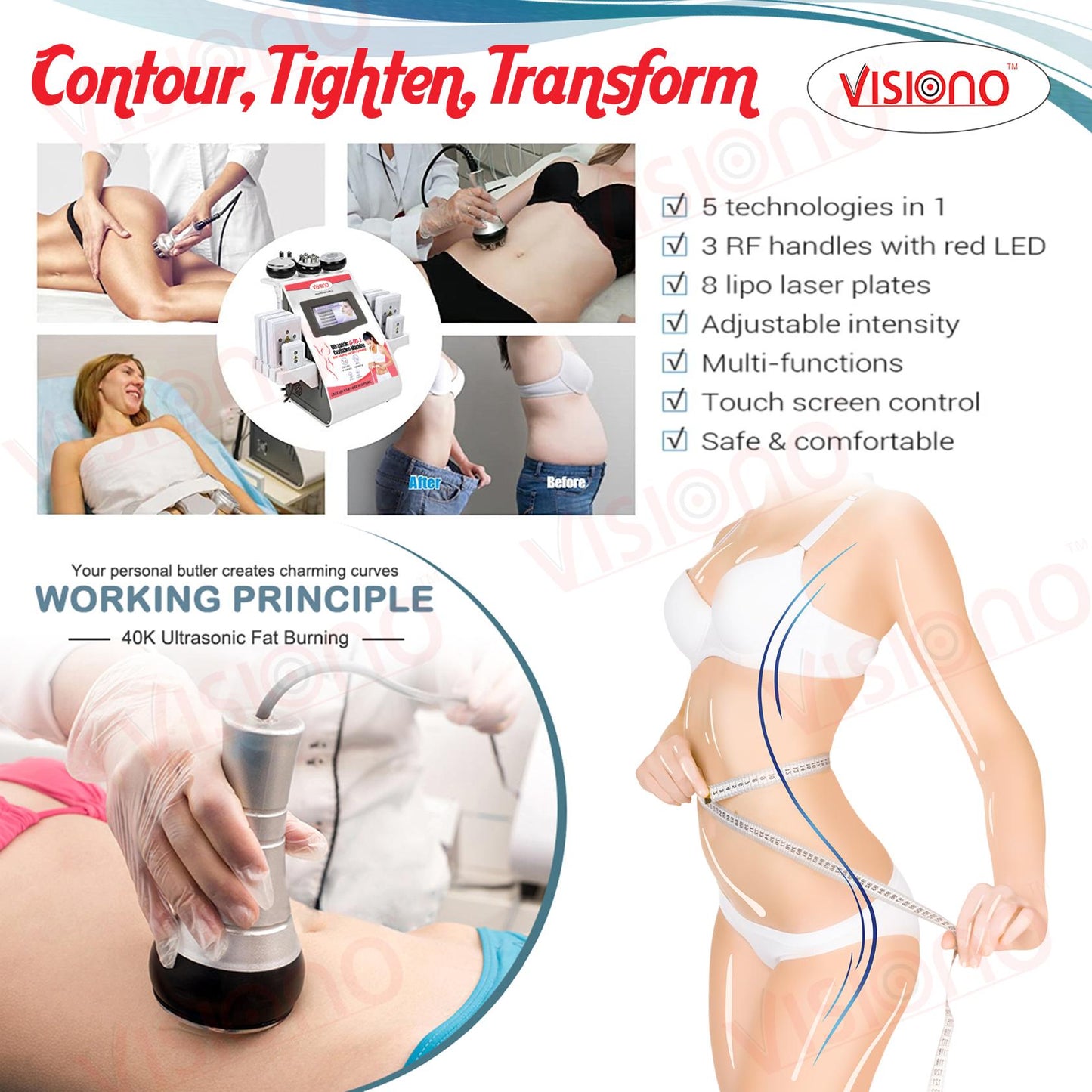 6in1 Body Lipo Cavitation Machine, Fat Removal, Skin Tightening Machine Equipment, 8 Pads Laser Vacuum