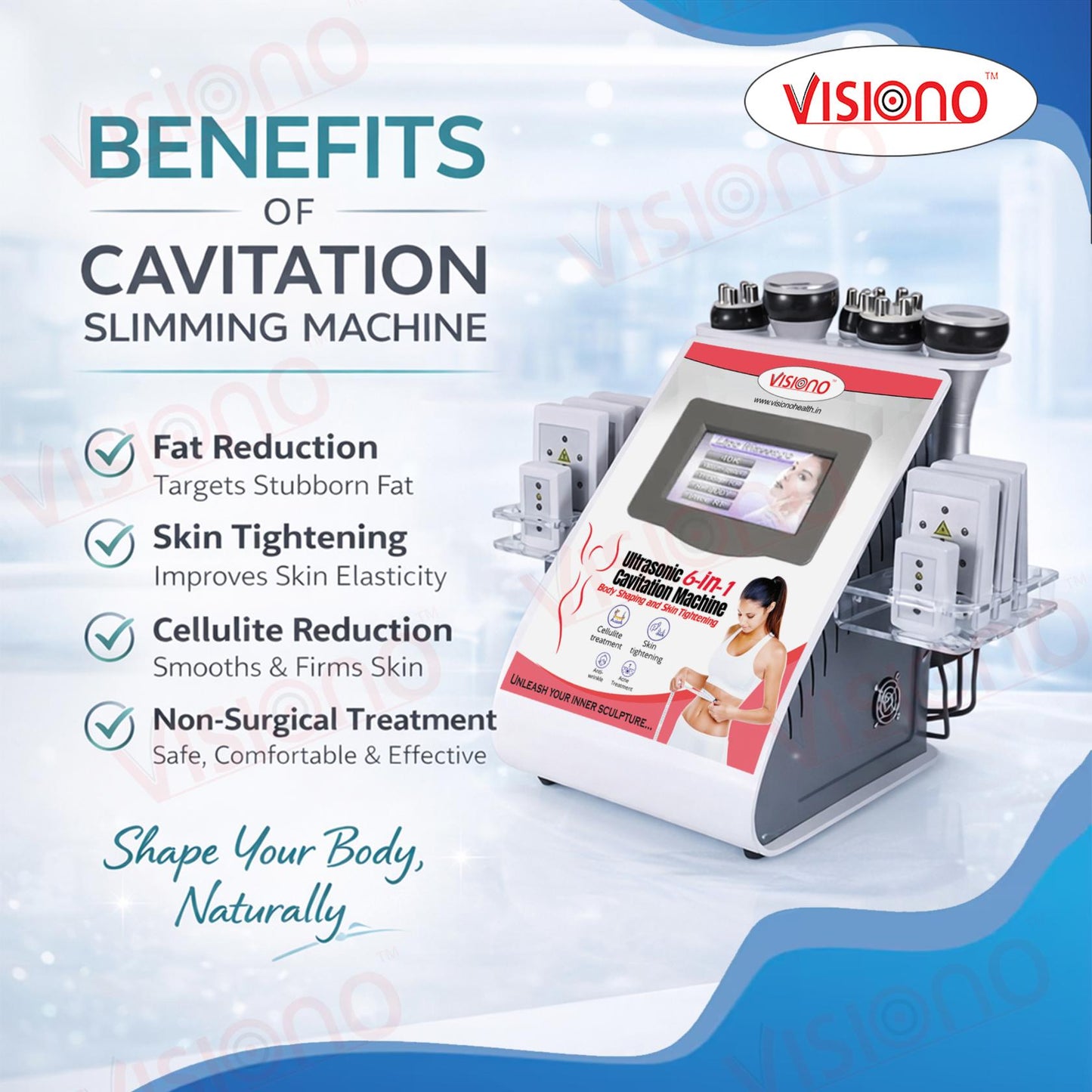 6in1 Body Lipo Cavitation Machine, Fat Removal, Skin Tightening Machine Equipment, 8 Pads Laser Vacuum